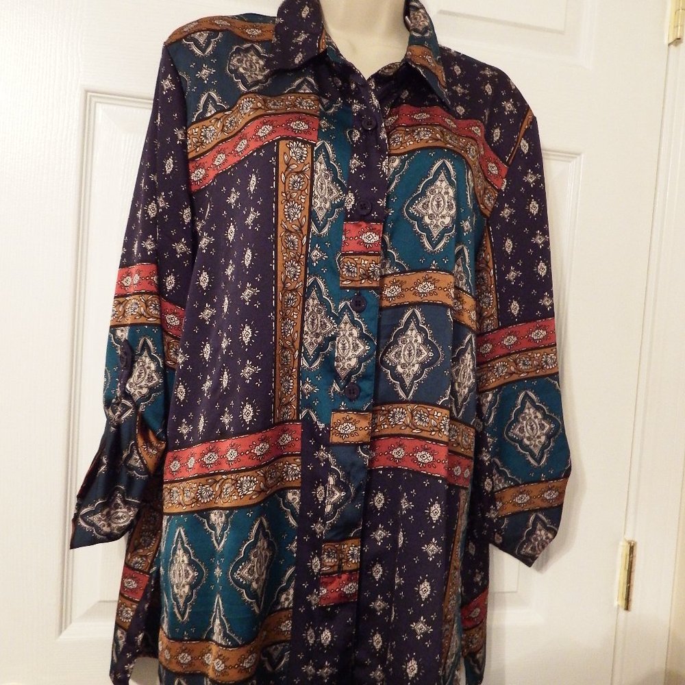Multi color (Navy background) tunic style blouse by Drapers & Damons, Size XL